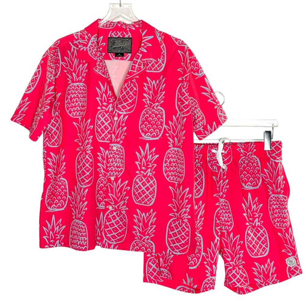 Brooklyn Cloth M Mens Pineapple Hawaiian Shirt Volley Swim Trunk Pink
